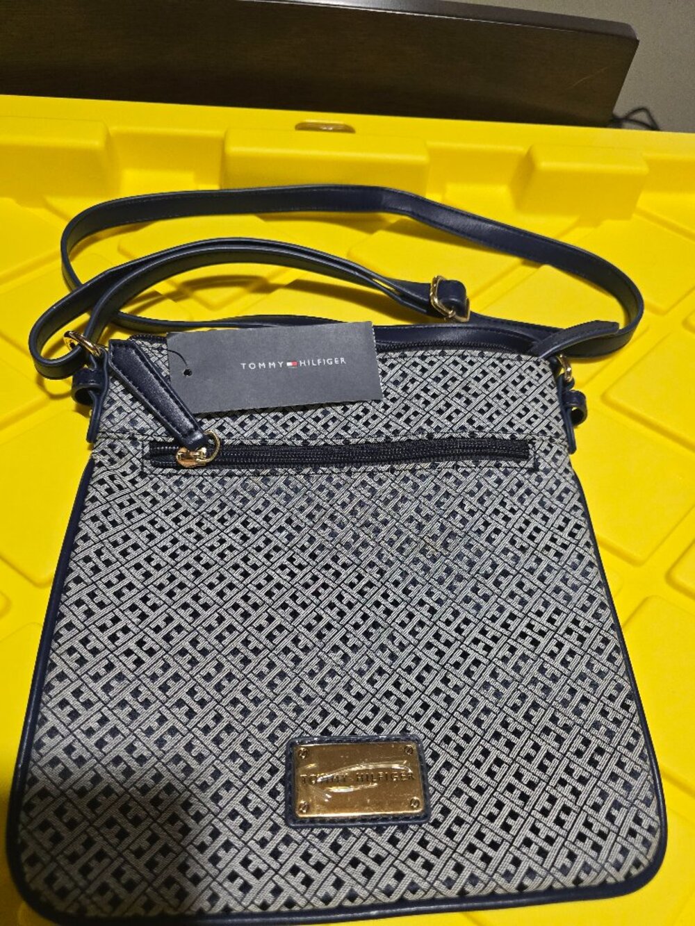 Tommy Hilfiger Crossbody Bag NWT Navy Blue Monogram Jacquard Print Purse New